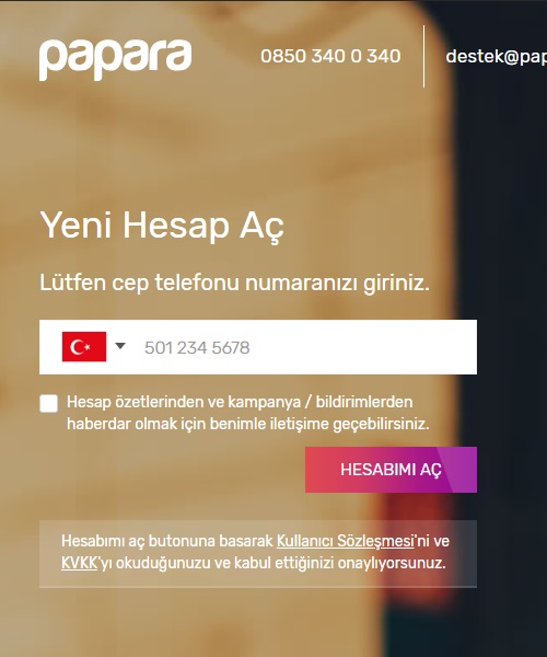 papara üyelik 2. adım