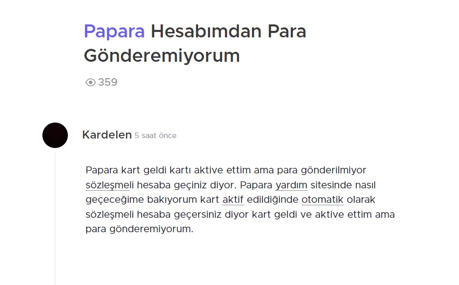 Papara Hesabımdan Para Gönderememe Sorunu